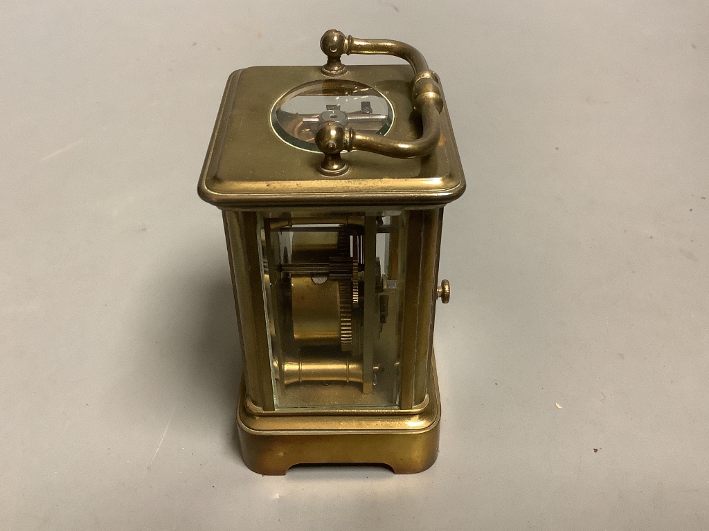 A French brass miniature carriage timepiece,height 7cm